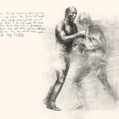 Page spread (He Would Have Been Lynched Very Quickly) from “Invisible Champion: Jack Johnson Artist's Book