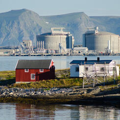 Melkøya LNG Terminal and Fishing Houses, Hammerfest, Norway 