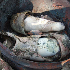 Cooled forms resting in saggars and ashes