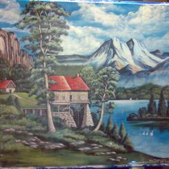  Red Mill, a rendition of an Oktavec painting