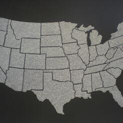 Silver US Shape with States on Black