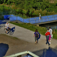 Biking and hiking and bridge crossing