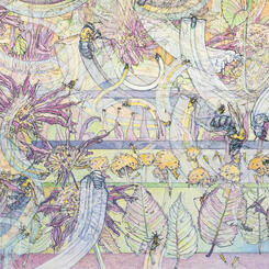 Detail 1 - Bees Swarming Monarda Flowers