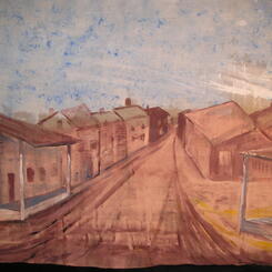 Back drop painted by M. J. Oelke for The Silly Circus, a live marionette theater performance by STRINGLING MARIONETTES