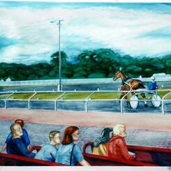 OCEAN DOWNS, WATCHING WARMUPS an original watercolor on paper