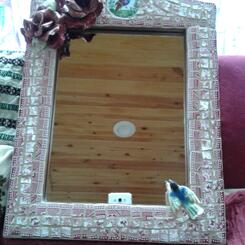 Pique Assiette Mirror with Bird and Roses