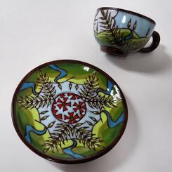 Pointy Red Flowers teacup and saucer