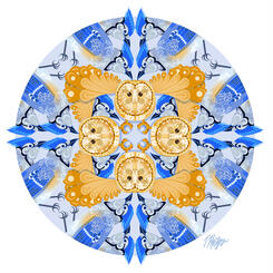 Blue Jay and Barn Owl Mob Mandala