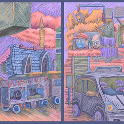 Nagasaki Sketchbooks, Downtown Nagasaki City, Watching the People on the Trains and Busses