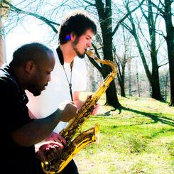 Shodekeh & Towson University Jazz Major/Saxophonist Liam Hurlbut @ Towson University, 2014. Photo by Olivia Mika. 