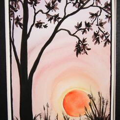 watercolor tree study, sunset