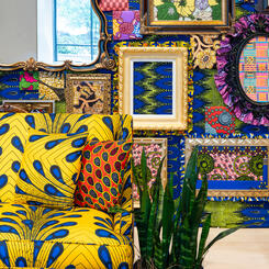 Detail of Upholstered Sofa and Pillows etc. - Dear Black Girl Part 2. Love Letters to My Sisters