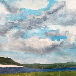   Sky and Water. Landscape using Japanese watercolor 6x9