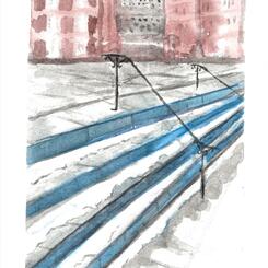 Steps on Charles Street Watercolor  5x7