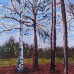 Trees with Red Ground 9x12