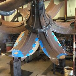 Fitting the petals made from John Deere tractor wheel rims