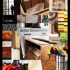 Setting up the exhibit, a collage