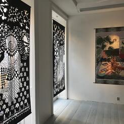 Installation view of Primavera and Pointing at the Moon