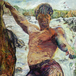 Be Secret & Exult '21&'03, 88 x 36 x 3 oil on canvas 