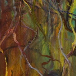 Lacing Life & Death, 2015, 82 x 13 x 1, oil on linen