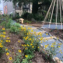 This view shows the steps and tee pee grow art structure