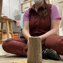 Hand beating Hibiscus syriacus fiber