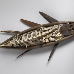 found objects, wall sculpture, fish, environmental, mixed media