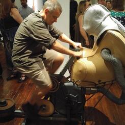 Entangle 2018 vinyl, felt, steel, aluminium, blower housing, bicycle components, hardware, air, human participants 56x54x32”