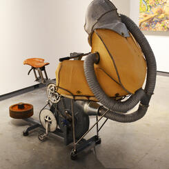 Entangle 2018 vinyl, felt, steel, aluminium, blower housing, bicycle components, hardware, air, human participants 56x54x32”