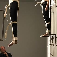 Stack 2016 , vinyl, felt, canvas, thread, steel, wood, hardware, 6 human subjects, 160x192x18” and 36x72x80”