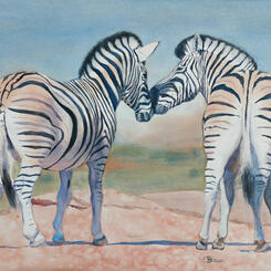 Zebra Love, watercolor painting by Elizabeth Burin, zebras, Africa, animal painting, wildlife