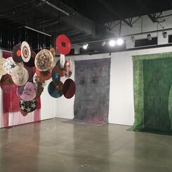 Installation shot, artwork from Get your Power Back series and print installation from Freedom series, Children of Aleppo, January, 2020 before Pandemic