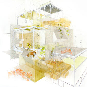 graphite, colored pencil, gouache, pastel