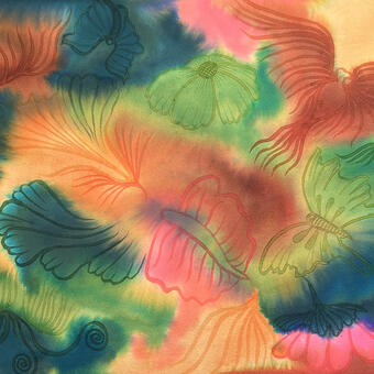 Handmade inks on Arches Watercolor Paper, 20"x 16". Green Butterfly