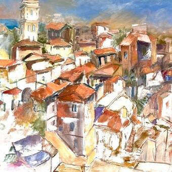 Dynamic view of old Italian town