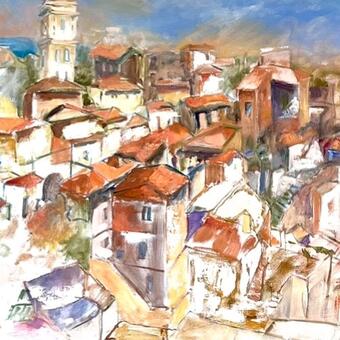 Dynamic view of old Italian town