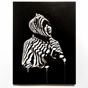 Black background women striped body