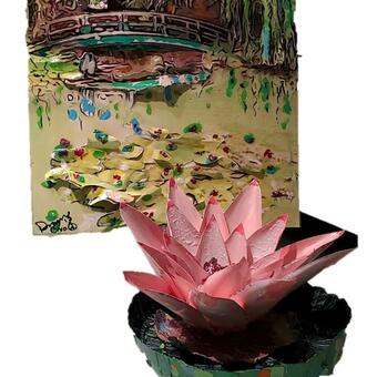 Monet's Giverny in PhotoSculpted tile and Pink Water Lily on a Pad