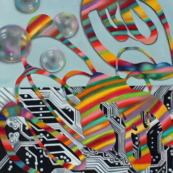 oil, enamel spray paint, on canvas, 36x36