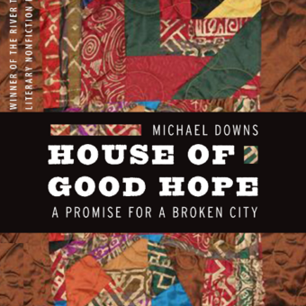 The cover of House of Good Hope, with the title across the middle and the background provided by a dynamic and colorful quilt.