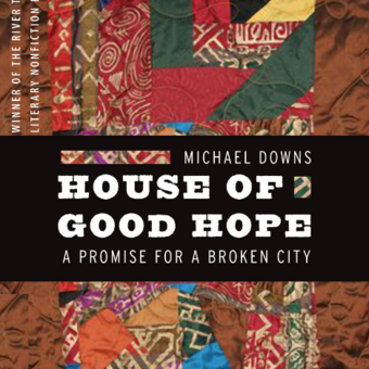 The cover of House of Good Hope, with the title across the middle and the background provided by a dynamic and colorful quilt.