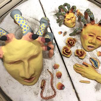 The many pieces of this project - ready to come out of the kiln