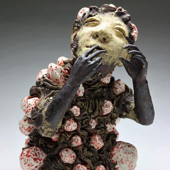 Something's Not Right, 2021, stoneware and porcelain, electric-firing, (6, 8, 10 inches)