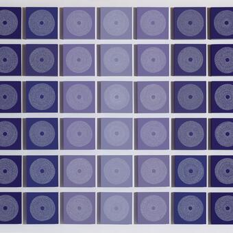 White circles on purple