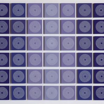 White circles on purple