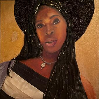 portrait of woman in black hat
