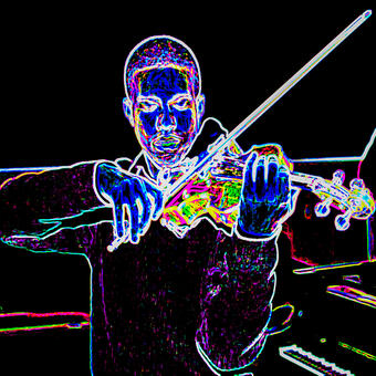 Neon Man playing violin