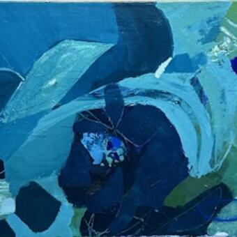 18x48 acrylic on canvas, floral, island, blues, green, under water, Hawaiian