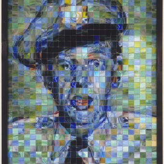 Portrait of Barney Fife in stained glass tile mosaic