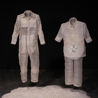 Installation view of "Export Quality (Value Studies: Uniforms)"